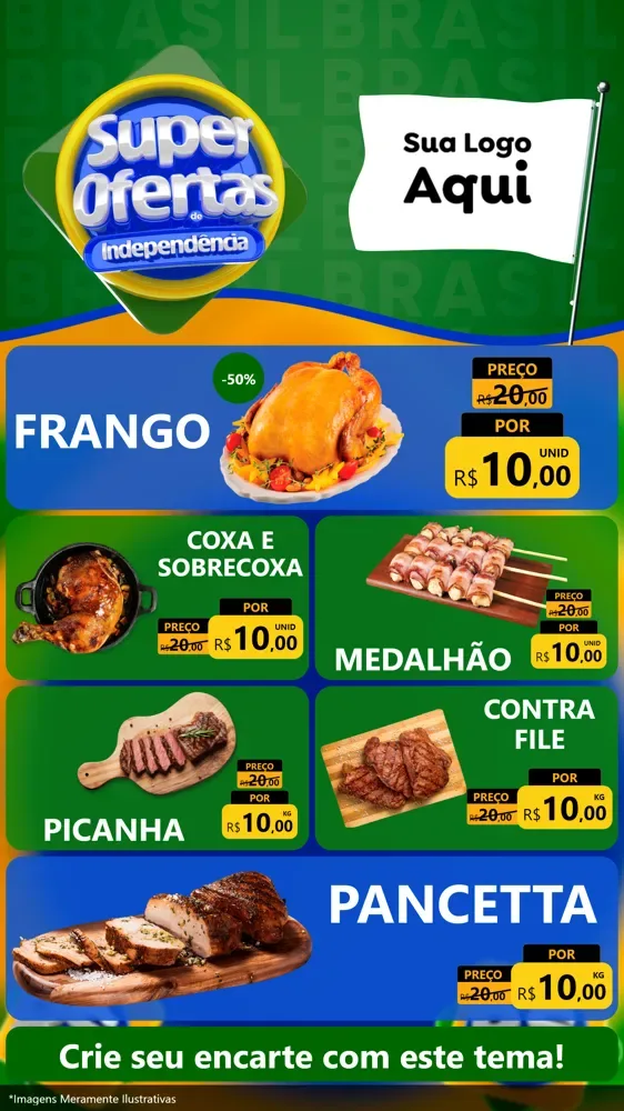 Modelo de TV para TV Vertical com o tema Super Ofertas de Independência para Assados