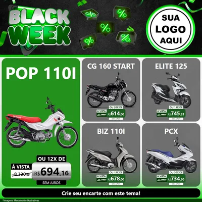 Modelo de Rede Social para Feed Facebook com o tema Black Week para Concessionaria de Motos