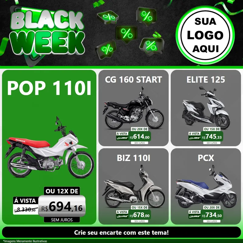 Modelo de Rede Social para Feed Facebook com o tema Black Week para Concessionaria de Motos