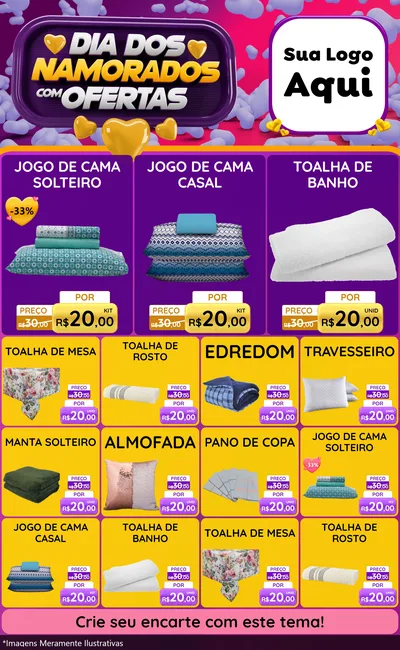 Modelo de Encarte para Encarte Grande com o tema Dia Dos Namorados Com Ofertas para Cama, Mesa e Banho