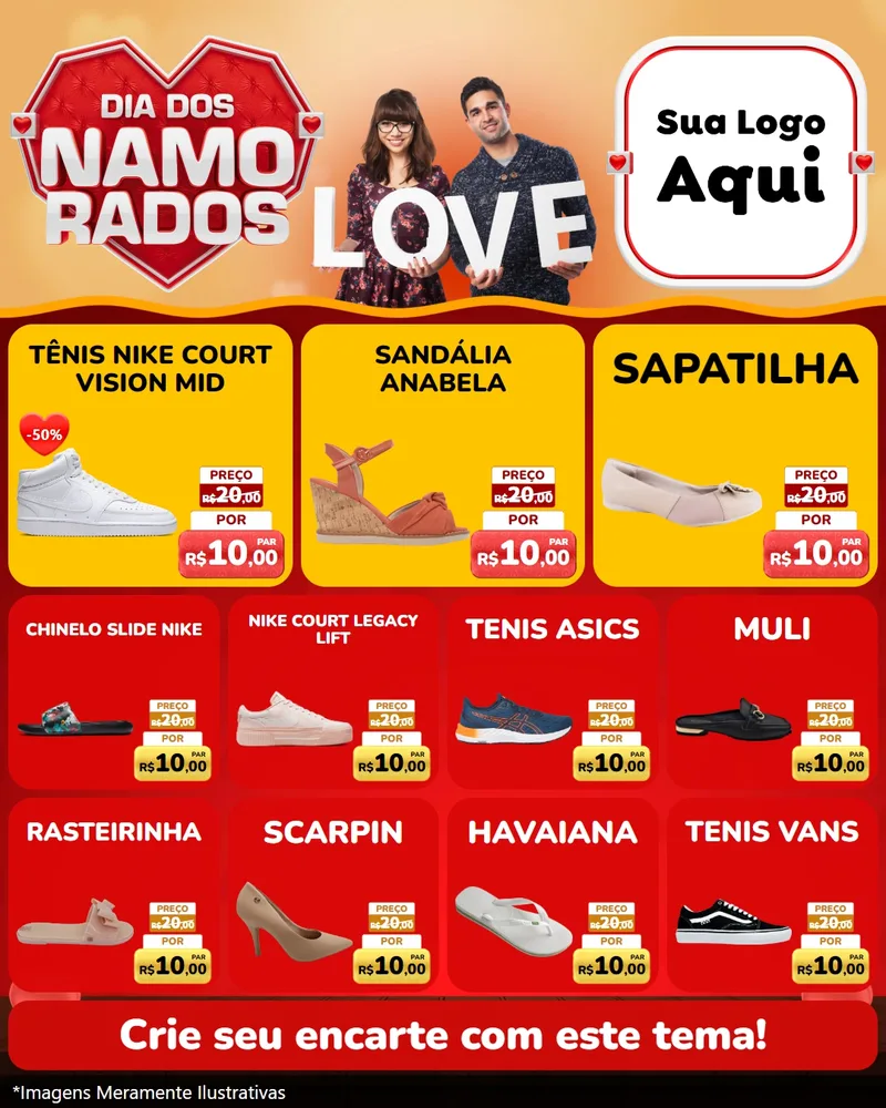 Modelo de Rede Social para Feed Instagram com o tema Dia dos Namorados para Calçados
