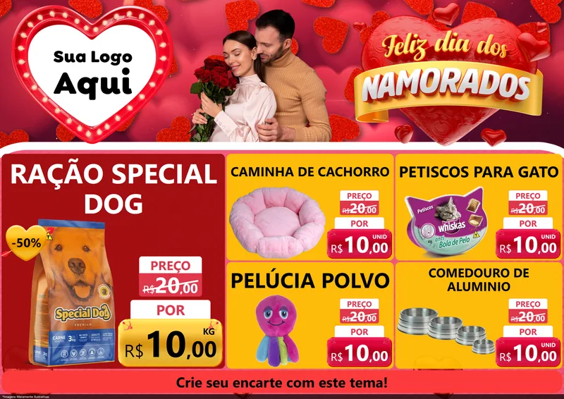 Modelo de Encarte para Encarte A4 Horizontal com o tema Feliz Dia Dos Namorados para Pet Shop