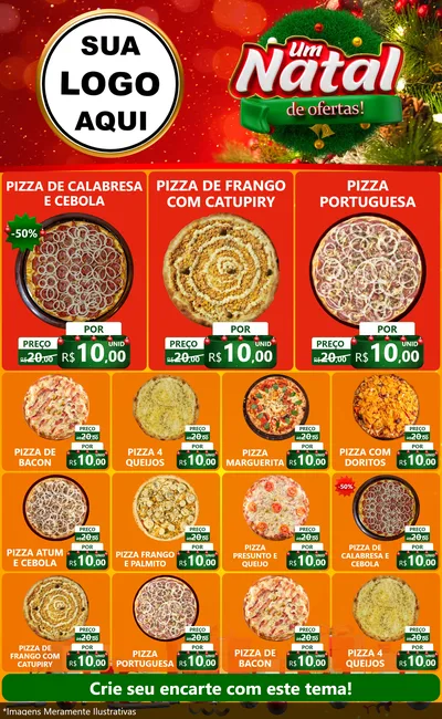 Modelo de Encarte para Encarte Grande com o tema Um Natal de Ofertas para Pizzaria