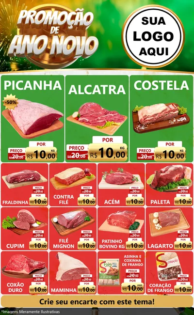 Modelo de Encarte para Encarte Grande com o tema Promoção de Ano Novo para Açougue