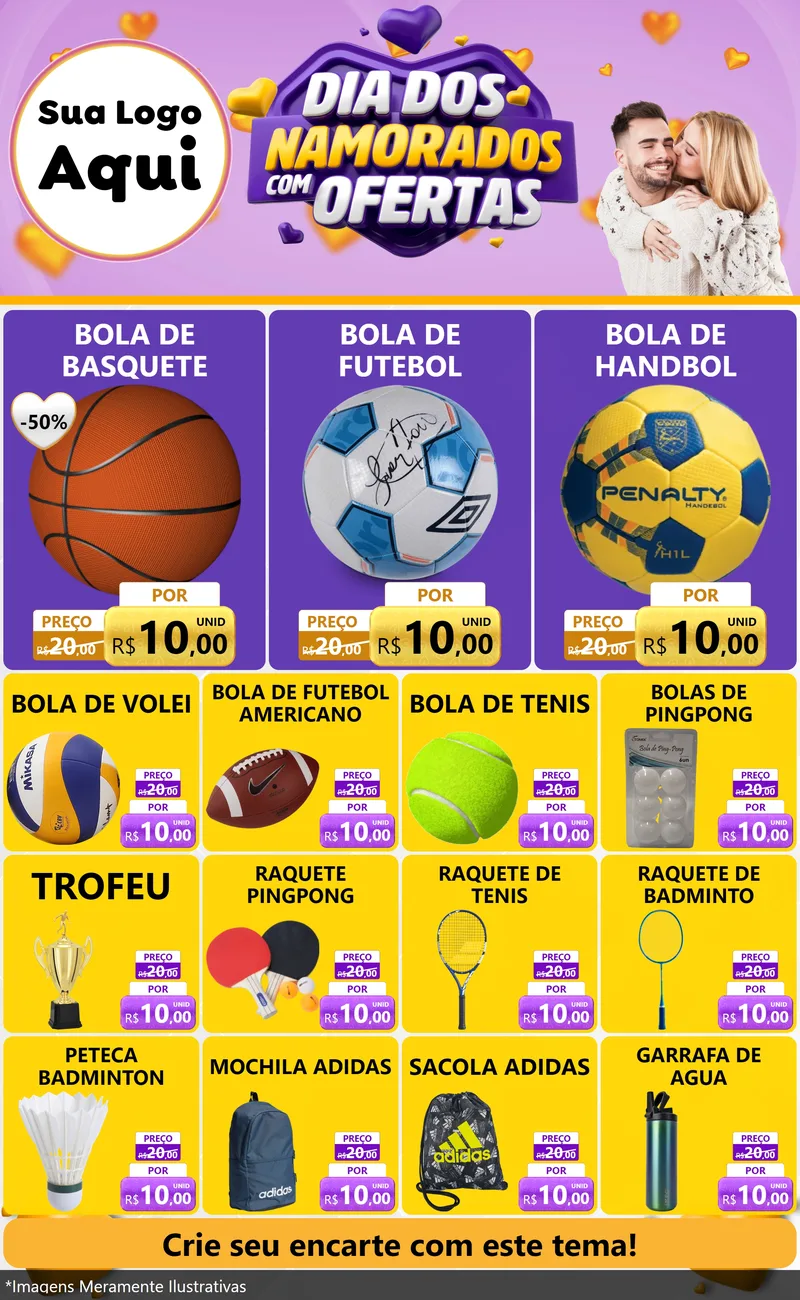 Modelo de Encarte para Encarte Grande com o tema Dia Dos Namorados Com Ofertas para Artigos Esportivos