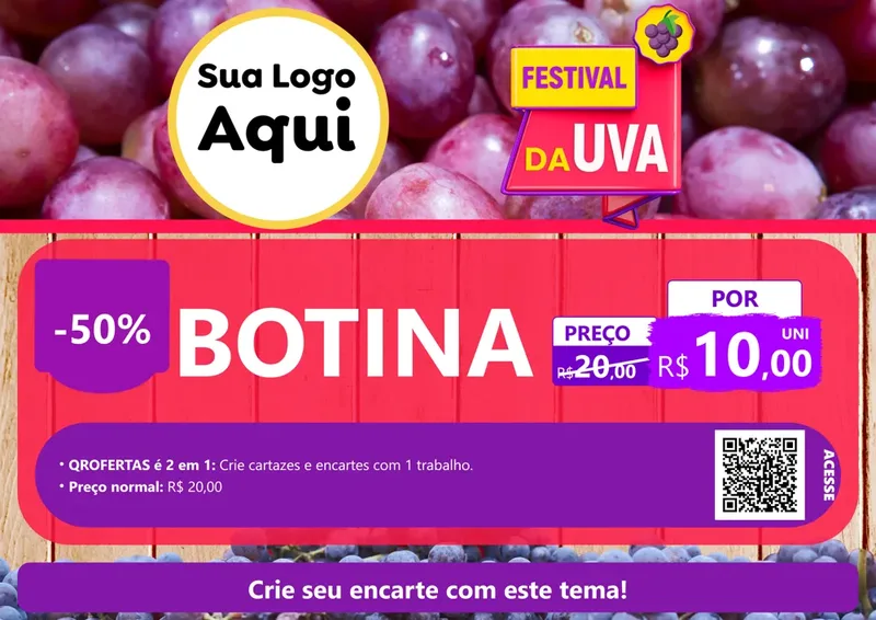 Modelo de Cartaz para Cartaz A4 Horizontal com o tema Festival da Uva para Agropecuária