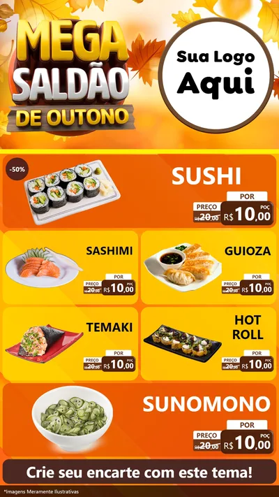 Modelo de TV para TV Vertical com o tema Mega Saldão de Outono para Comida japonesa
