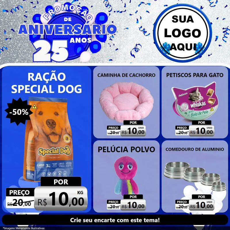 Modelo de Rede Social para Feed Facebook com o tema Promoção de Aniversário - 25 Anos para Pet Shop