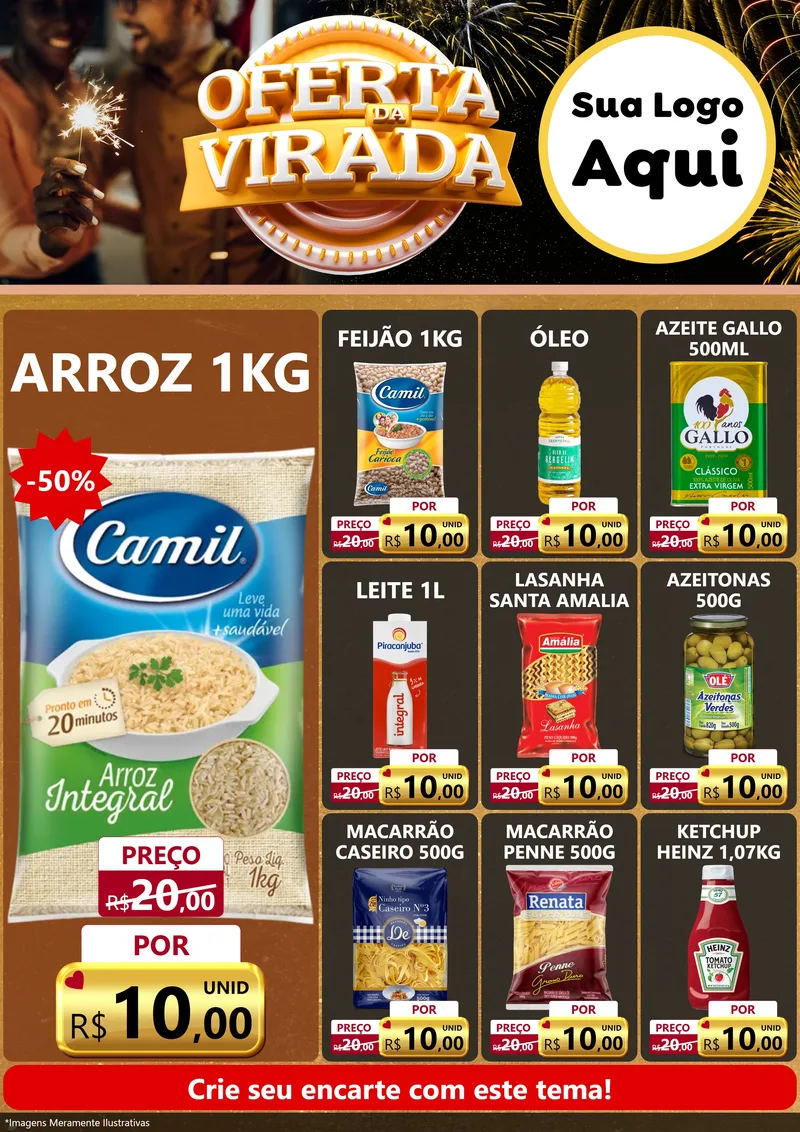 Modelo de Encarte para Encarte A4 Vertical com o tema Oferta da Virada para Supermercado