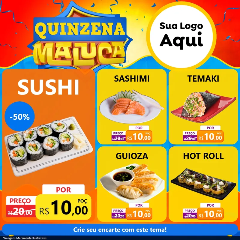 Modelo de Rede Social para Feed Facebook com o tema Quinzena Maluca para Comida japonesa