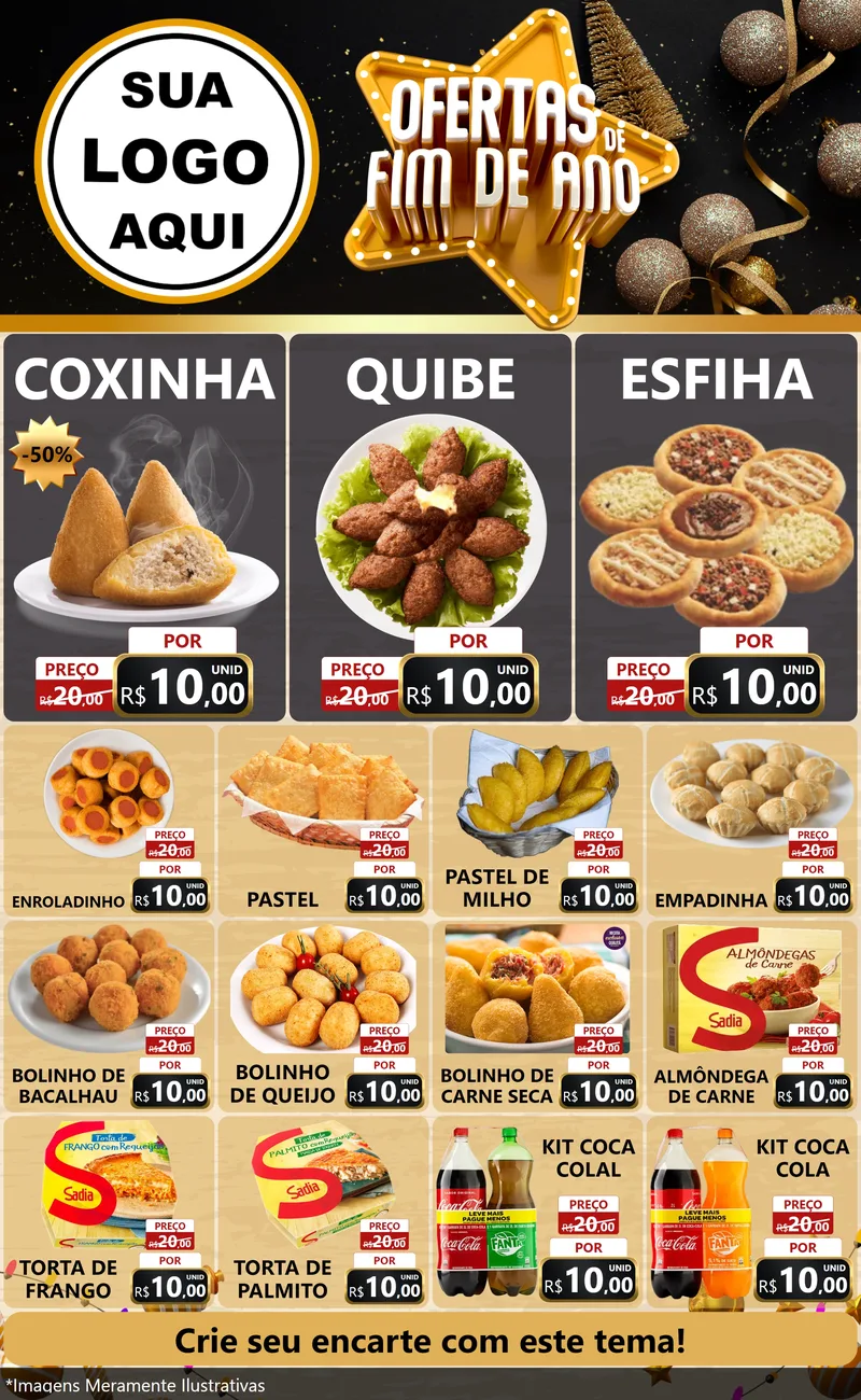 Modelo de Encarte para Encarte Grande com o tema Ofertas de Fim de Ano para Salgadaria