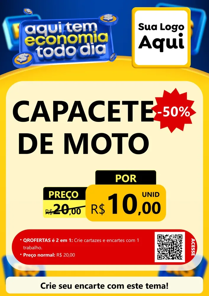 Modelo de Cartaz para Cartaz A4 Vertical com o tema Aqui Tem Economia Todo Dia para Moto peças