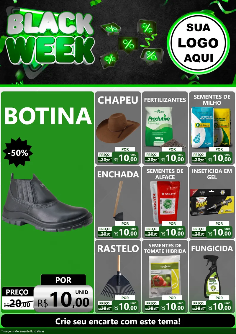 Modelo de Encarte para Encarte A4 Vertical com o tema Black Week para Agropecuária
