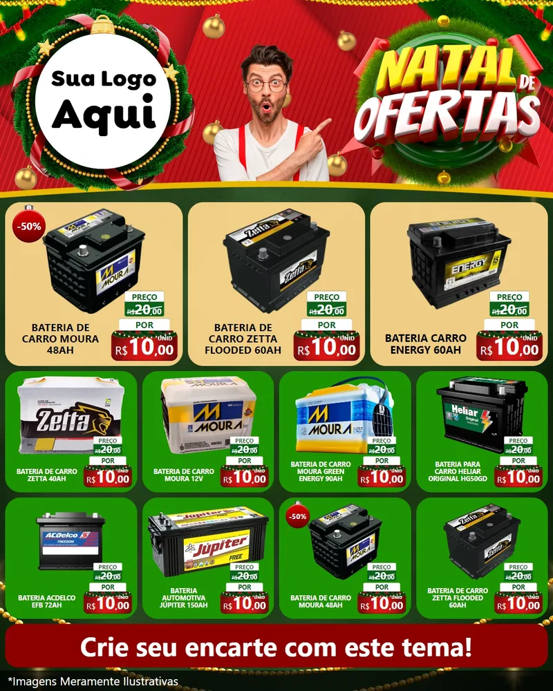 Modelo de Rede Social para Feed Instagram com o tema Natal de Ofertas para Baterias Elétricas