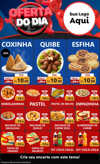 Modelo de Encarte para Encarte Grande com o tema Oferta do Dia para Salgadaria