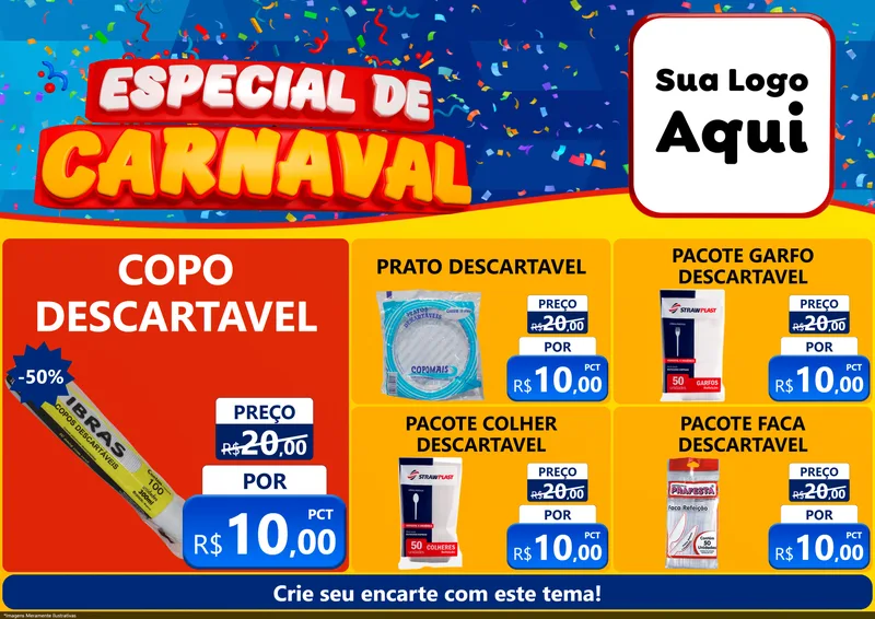Modelo de Encarte para Encarte A4 Horizontal com o tema Especial de Carnaval para Embalagens