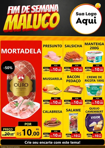 Modelo de Encarte para Encarte A4 Vertical com o tema Final de Semana Maluco para Frios e Laticínios