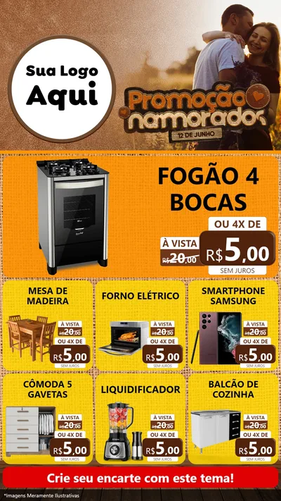 Modelo de Rede Social para Stories com o tema Promoção Namorados para Móveis e Eletro