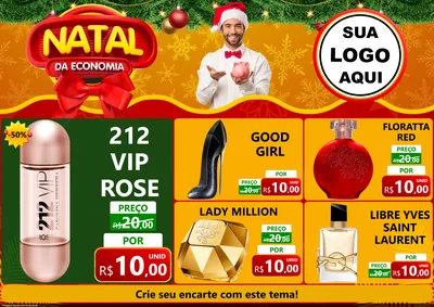 Modelo de Encarte para Encarte A4 Horizontal com o tema Natal da Economia para Perfumes