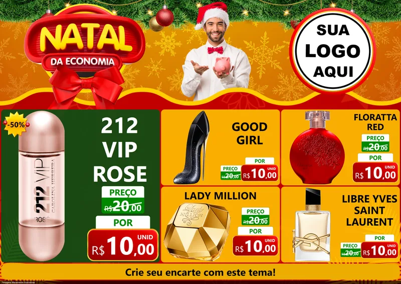 Modelo de Encarte para Encarte A4 Horizontal com o tema Natal da Economia para Perfumes