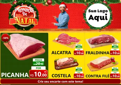 Modelo de Encarte para Encarte A4 Horizontal com o tema Promoção de Natal para Açougue