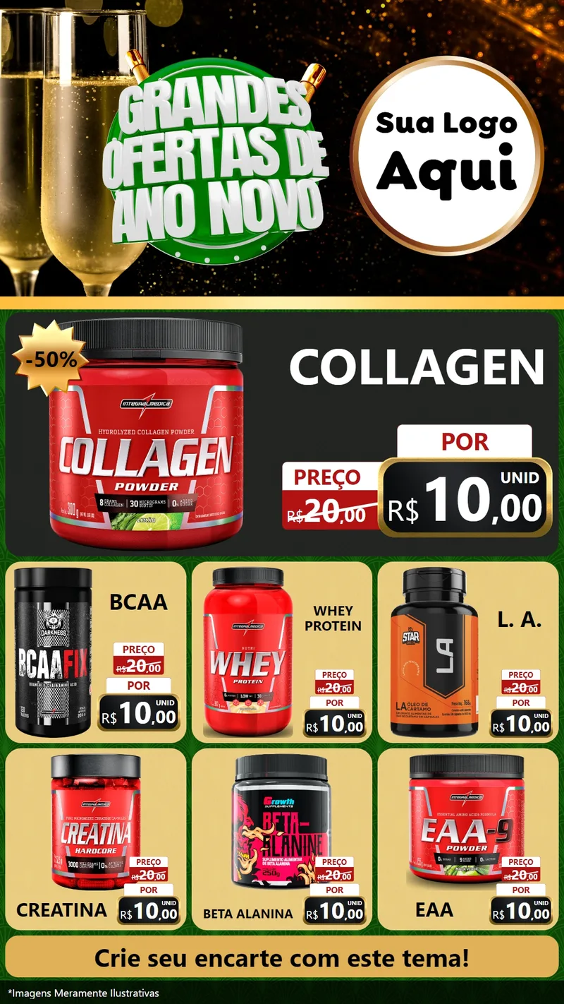 Modelo de Rede Social para Stories com o tema Grandes Ofertas de Ano Novo para Suplementos alimentares