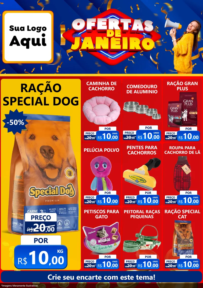 Modelo de Encarte para Encarte A4 Vertical com o tema Ofertas de Janeiro para Pet Shop