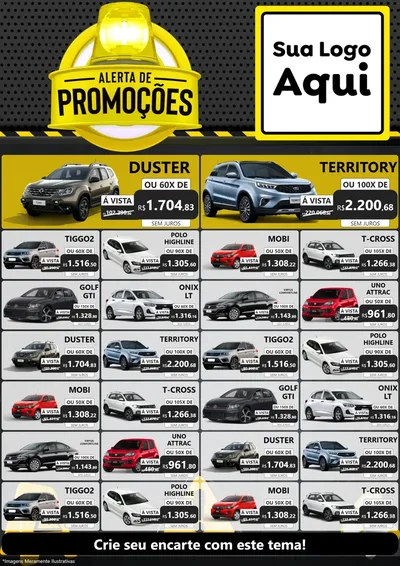 Modelo de Encarte para Encarte A4 Vertical com o tema Alerta de Promoções para Concessionaria de Carros