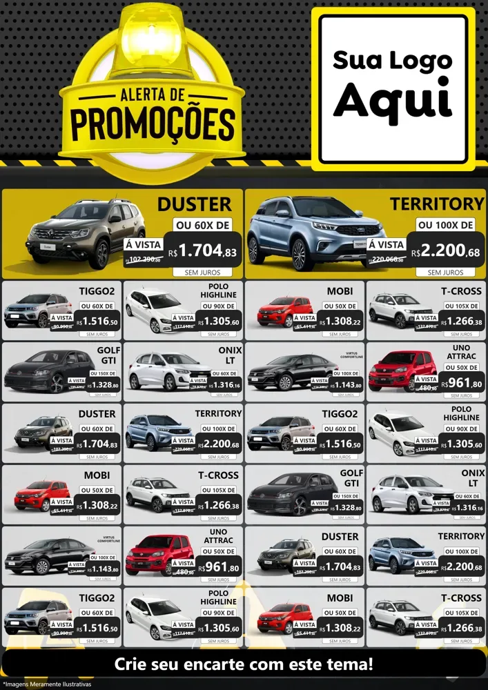 Modelo de Encarte para Encarte A4 Vertical com o tema Alerta de Promoções para Concessionaria de Carros