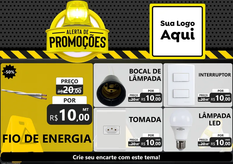 Modelo de Encarte para Encarte A4 Horizontal com o tema Alerta de Promoções para Materiais Elétricos