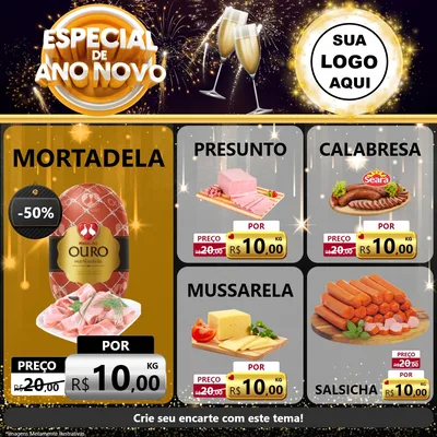 Modelo de Rede Social para Feed Facebook com o tema Especial de Ano Novo para Frios e Laticínios