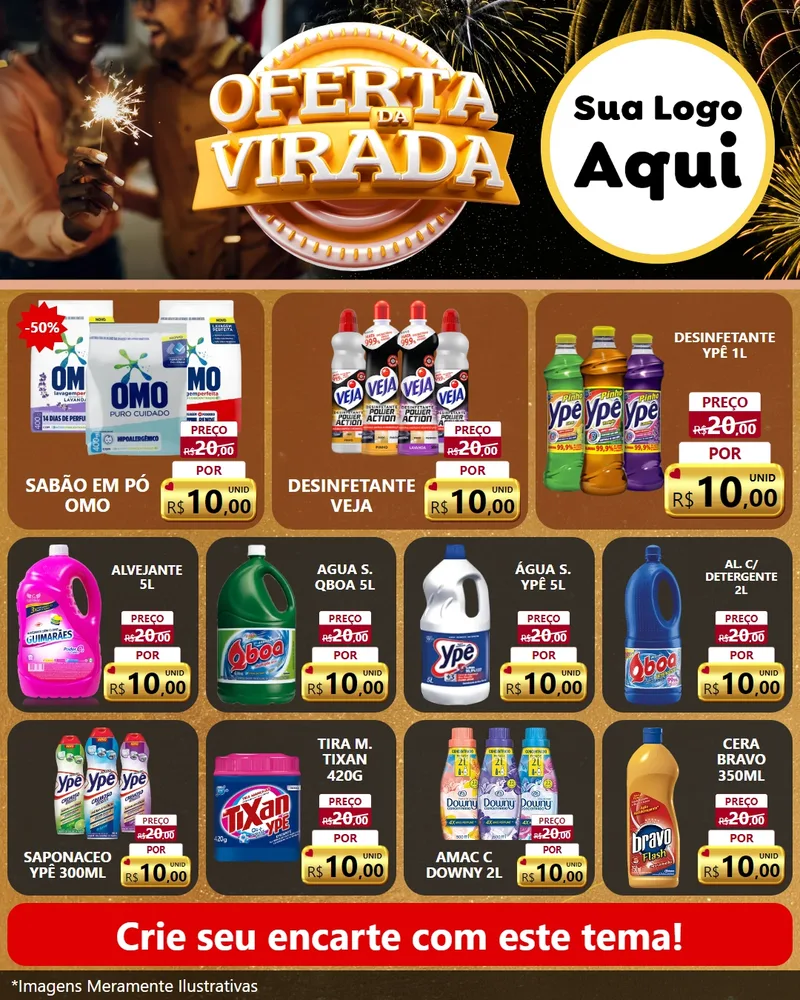 Modelo de Rede Social para Feed Instagram com o tema Oferta da Virada para Produtos de Limpeza