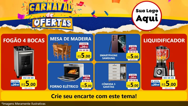 Modelo de TV para TV Horizontal com o tema Carnaval de Ofertas para Móveis e Eletro