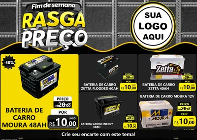 Modelo de Encarte para Encarte A4 Horizontal com o tema Fim de Semana Rasga Preço para Baterias Elétricas