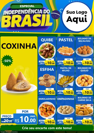 Modelo de Encarte para Encarte A4 Vertical com o tema Especial Independência do Brasil para Salgadaria