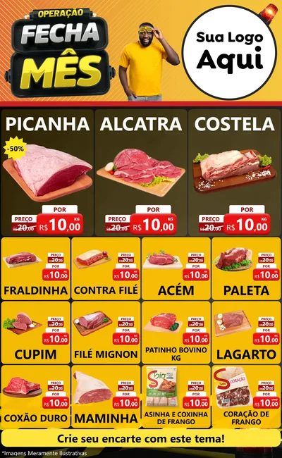 Modelo de Encarte para Encarte Grande com o tema Operação Fecha Mês para Açougue