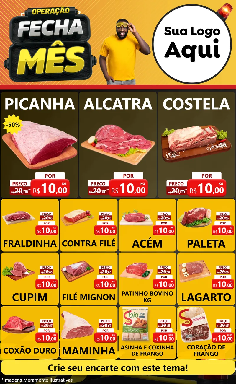 Modelo de Encarte para Encarte Grande com o tema Operação Fecha Mês para Açougue