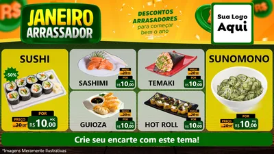 Modelo de TV para TV Horizontal com o tema Janeiro Arrasador para Comida japonesa