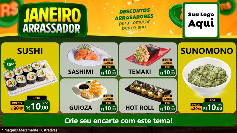 Modelo de TV para TV Horizontal com o tema Janeiro Arrasador para Comida japonesa