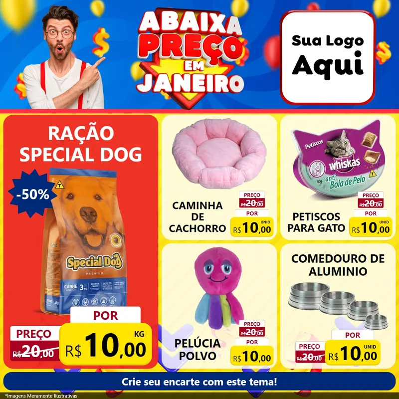 Modelo de Rede Social para Feed Facebook com o tema Abaixa Preço em Janeiro para Pet Shop