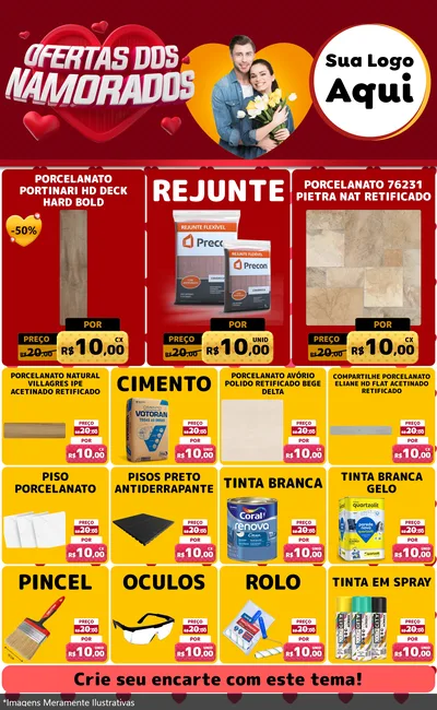 Modelo de Encarte para Encarte Grande com o tema Ofertas Dos Namorados para Pisos e revestimentos