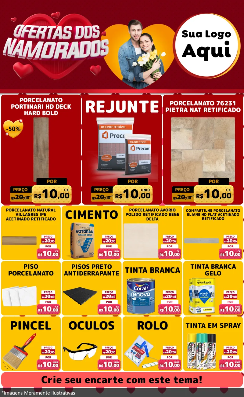 Modelo de Encarte para Encarte Grande com o tema Ofertas Dos Namorados para Pisos e revestimentos