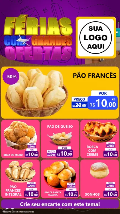 Modelo de Rede Social para Stories com o tema Férias com Grandes Ofertas para Padaria