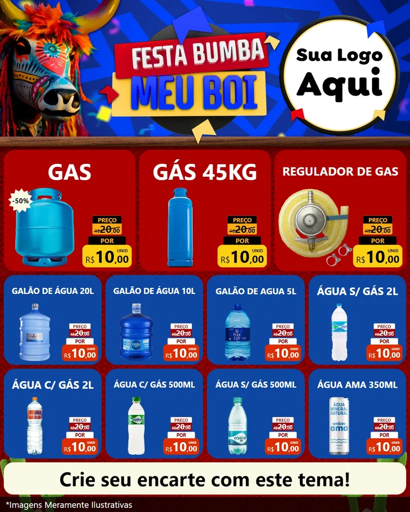 Modelo de Rede Social para Feed Instagram com o tema Festa Bumba meu Boi para Água e gás