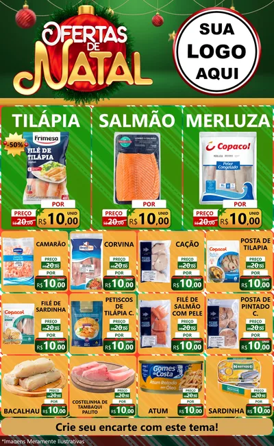 Modelo de Encarte para Encarte Grande com o tema Ofertas de Natal para Peixaria