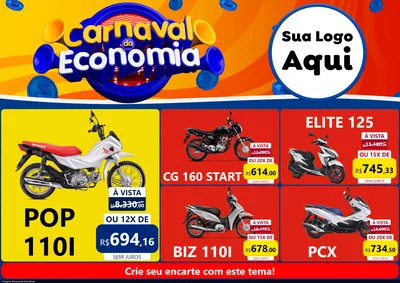Modelo de Encarte para Encarte A4 Horizontal com o tema Carnaval da Economia para Concessionaria de Motos