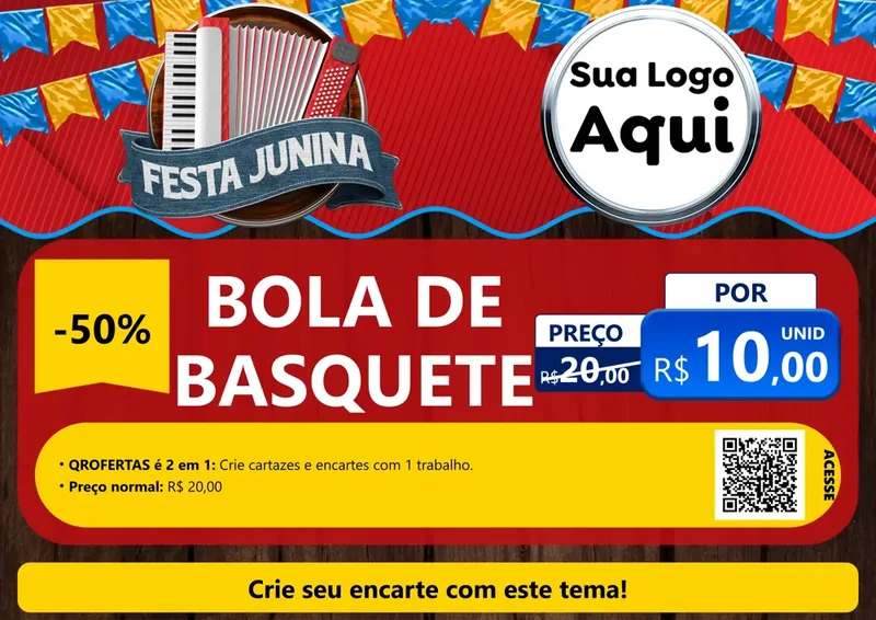 Modelo de Cartaz para Cartaz A4 Horizontal com o tema Festa Junina para Artigos Esportivos