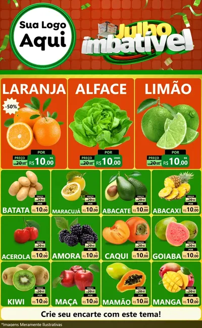 Modelo de Encarte para Encarte Grande com o tema Julho Imbatível para Hortifrúti