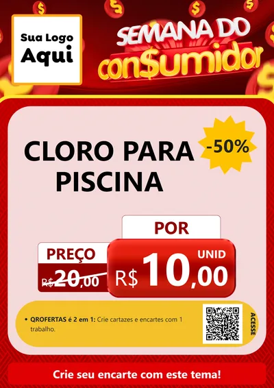 Modelo de Cartaz para Cartaz A4 Vertical com o tema Semana do Consumidor para Produtos para Piscina