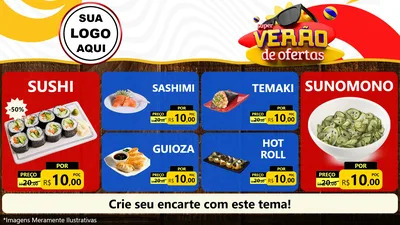 Modelo de TV para TV Horizontal com o tema Super Verão de Ofertas para Comida japonesa